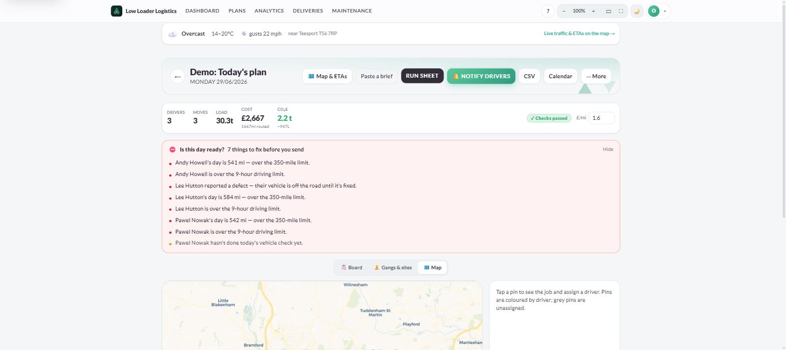 HGV routing with live-traffic ETAs and turn-by-turn directions